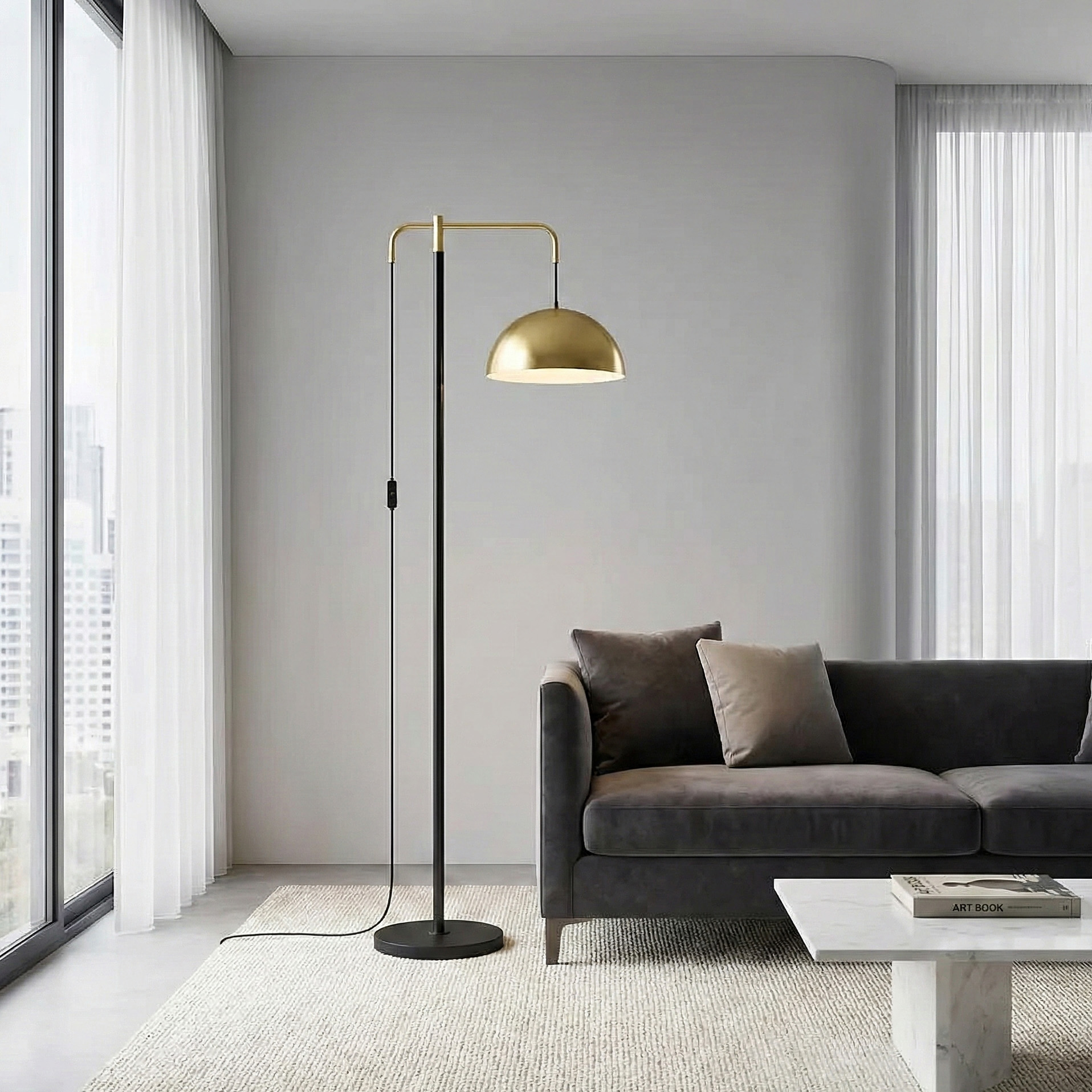 آباژور ایستاده کنار سالنی طرح ایکیا مدل Dome Shade