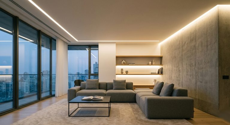 اجرای لاین نوری توکار در پذیرایی منزل